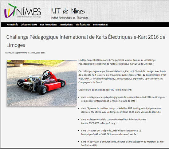 L'IUT de Nîmes au Challenge e-Kart 2016 de Limoges