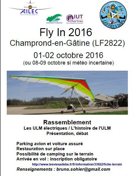 Le  « Fly in 2016 » à  Champrond en Gâtine, samedi 1er et dimanche 2 octobre 2016