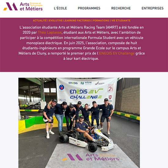 L’AMRT Cluny 223 remporte le 1er prix de l’ENEDIS EV Challenge avec son kart électrique !