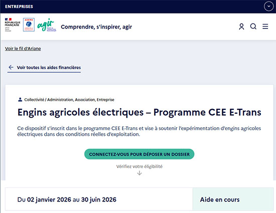 ADEME - Engins agricoles électriques – Programme CEE E-Trans