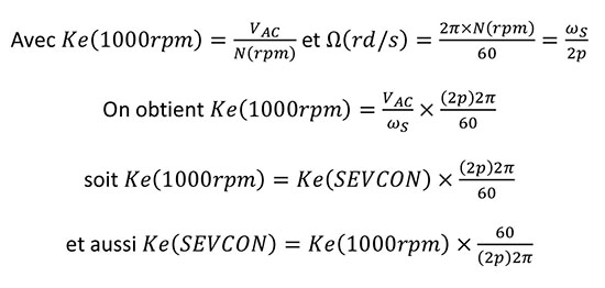 Calculs du Ke(SEVCON)en fonction du Ke(1000rpm)